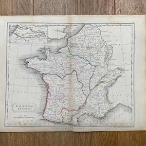 Circa 1840 - Echte Antike Landkarte von Frankreich Gallia Antiqua - Stahlstich mit Handcoloration
