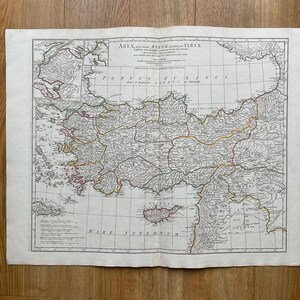 Mapa grande de Anville de Asia Menor, Turquía, Chipre y Creta, fechado en 1794. Grabado antiguo en cobre auténtico.