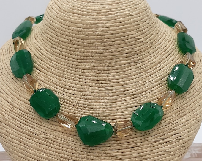 Featured listing image: Emerald Green Onyx | Champagne Quartz | 14K Italian Gold | Hand Knotted Necklace