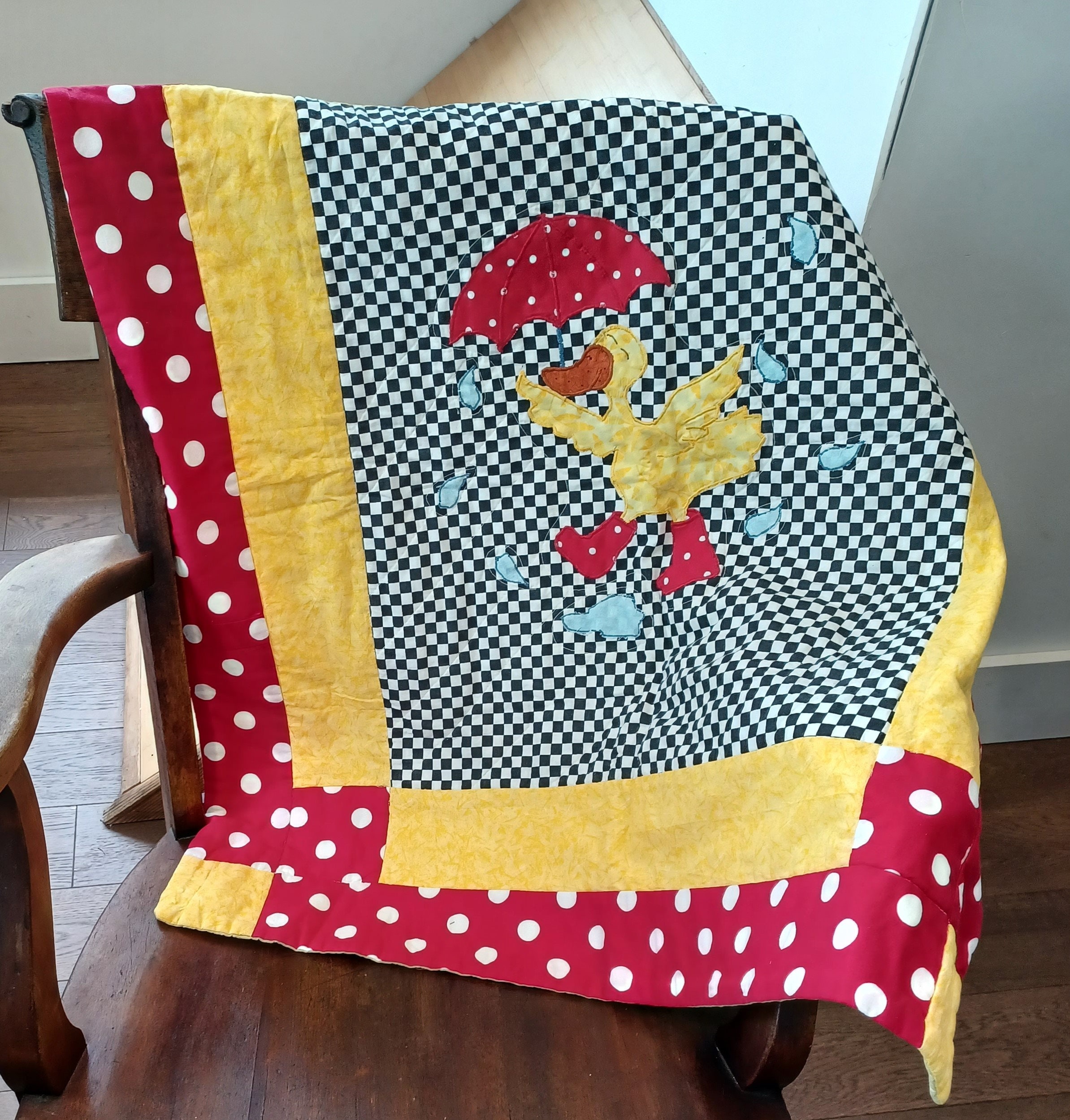 Happy Duck Quilt Handmade Small Size Custom Monogram Available