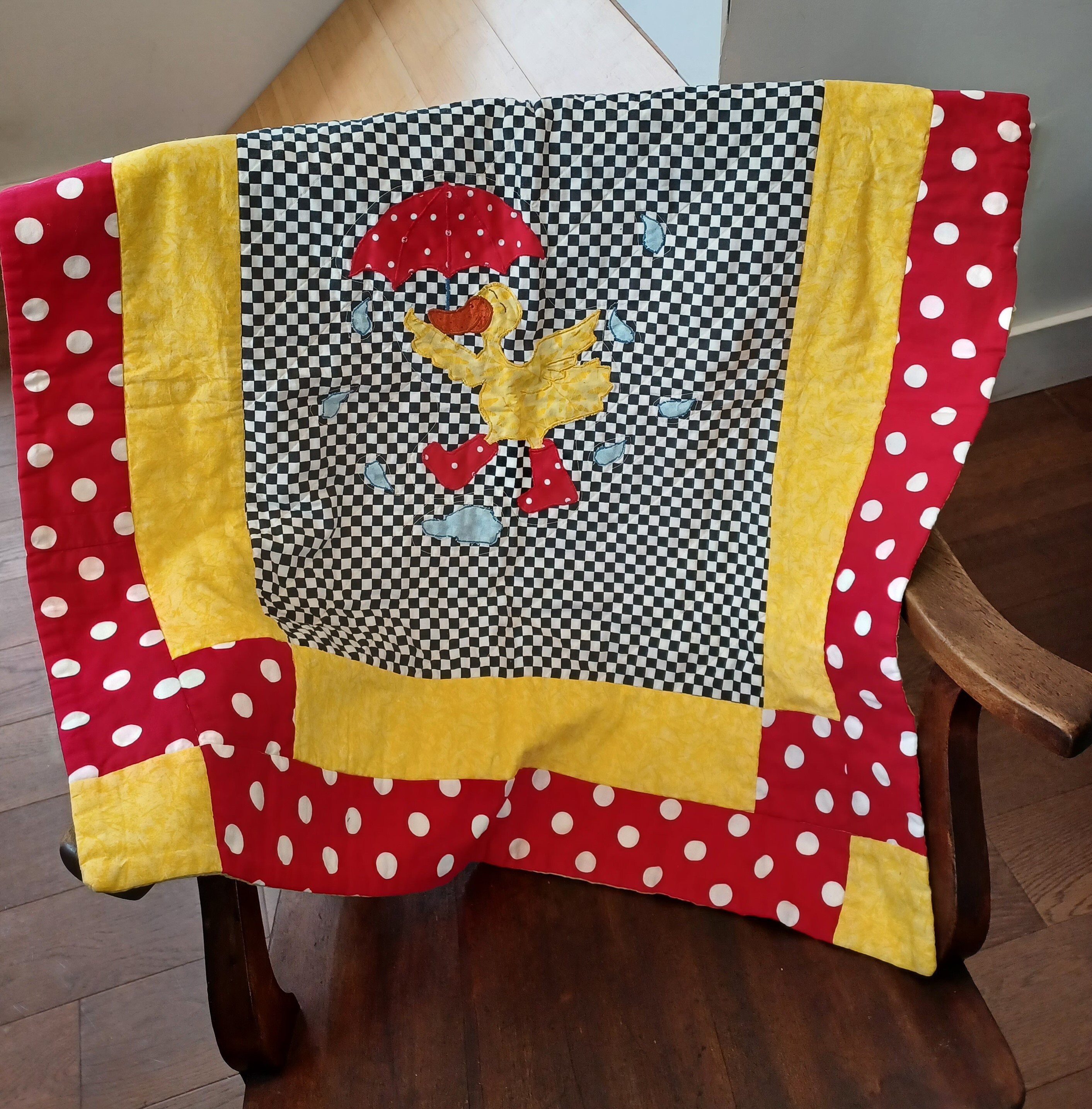 Happy Duck Quilt Handmade Small Size Custom Monogram Available