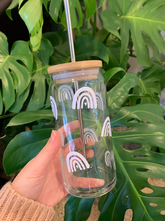 20 OZ Glass Iced Coffee Glass Cup Lid and Straw Iced Coffee Mug
