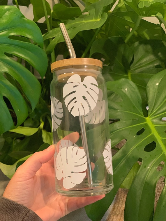 Monstera Beer Can Glass Libbey Glass Can Iced Coffee Glass 