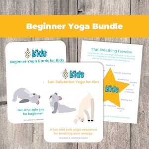 Paquete de yoga para principiantes para niños / Posturas de yoga divertidas y seguras para jóvenes yoguis / Tarjetas de yoga para principiantes para niños / Tarjetas de saludo al sol / Yoga para niños