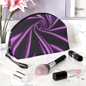 Elegant Purple Swirl Makeup Bag, Cosmetic Pouch | T-Bottom Makeup Bag | Stylish Makeup Organizer for Travel & Everyday Use