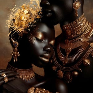 African Royalty Digital Download Black King & Queen Printable Wall Art Gold Elegance Black Love Afrocentric Home Decor Black Digital Art