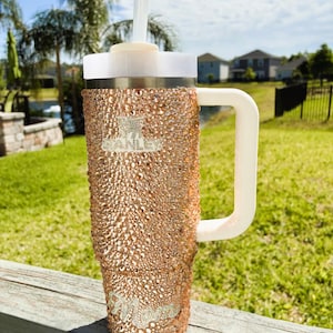 Bling Stanley Cup 30oz Tumbler Bedazzled Rhinestone Cup Personalized Sparkle Gift for Mom Crystal Quencher Mug Custom Rose Gold Bottle
