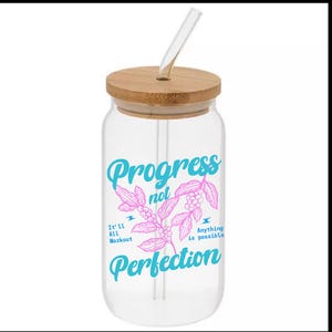 Libbey Glass Cup 16oz 20oz Iced Coffee Glass Tumbler w/ Lid Straw Daily Reminder Mug Self-Care Gift Therapy Mental Health Affirmation Cup