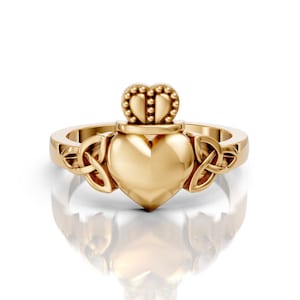 Dainty Claddagh Ring 14K Gold Heart Shape Celtic Ring Irish Crown Wedding Engagement Ring Friendship Band Tradictional Claddagh Celtic Ring