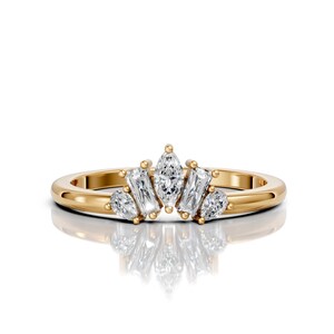 14K Gold  Moissanite Curved Wedding Band Marquise Curved Engagement Ring Minimalist Curved Stackable Ring For Her Contour Ring Promise Ring