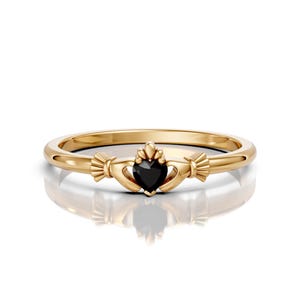 3mm Heart Shaped Dainty  Black Onyx Claddagh Wedding Engagement Ring Irish Crown Onyx Claddagh Ring Gift For Girlfriend Valentine&#39;s Day Ring