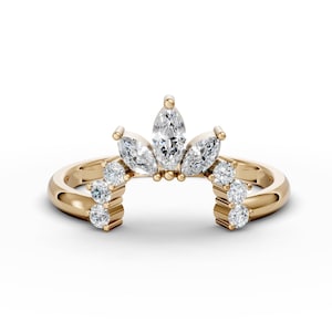 Anello nuziale curvo quadrato in moissanite in oro 14 carati, anello di fidanzamento curvo marquise, anello impilabile curvo minimalista, anello contorno, anello promessa