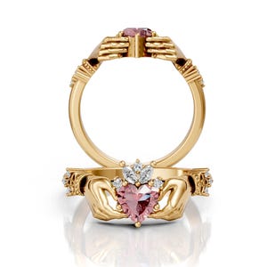 Morganite Claddagh Wedding Ring Celtic Knot Unique Heart Shape Proposal Ring Claddagh Art Deco Engagement Love Ring Irish Crown Ring Women