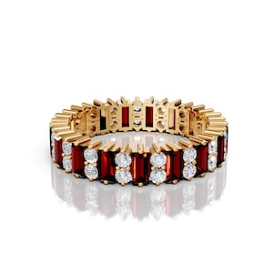4x2mm Baguette Garnet Eternity Ring Garnet Gold Minimalist Full Eternity Band January Birthstone Engagement Love Ring Straight Wedding Ring