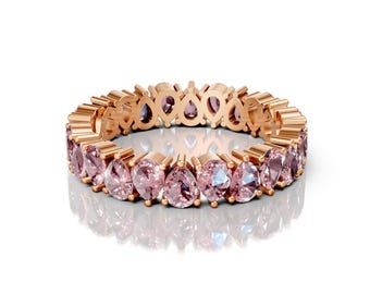 Delicata fede nuziale in oro rosa con moissanite, anello Delicata fede nuziale in oro rosa con moissanite, anello