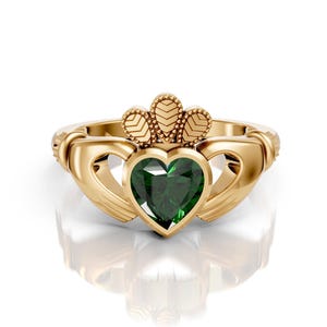Emerald Claddagh Wedding Ring Unique Heart Shape Proposal Ring Claddagh Art Deco Engagement Love Ring Irish Crown Anniversary Ring For Women