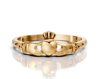 Dainty Claddagh Ring 14K Gold Heart Shape Celtic Ring Irish Crown Wedding Engagement Ring Friendship Band Traditional Claddagh Celtic Ring