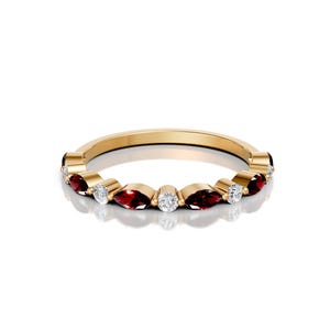Garnet Eternity Wedding Band 14K Gold Dainty Stackable Half Eternity Ring Anniversary Gift Promise Bridal Silver January Birthstone Ring