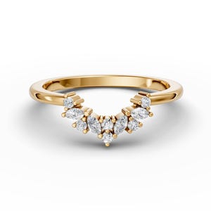 Moissanite Curved Wedding Band 14K Gold Marquise Curved Engagement Ring Minimalist Curved Stackable Ring For Her Contour Ring Promise Ring