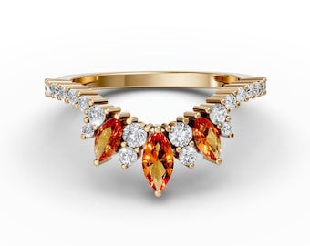 14K Złoty Cytryn Zakrzywiony Obrączka Ślubna Marquise Citrine Zakrzywiony Pierścionek Zaręczynowy Minimalistyczny Cytryn Konturowy Obrączka Stacking Kamień Listopadowy