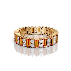 4x2mm Baguette Citrine Eternity Ring Citrine Minimalist Full Eternity Band November Birthstone Engagement Love Ring Straight Wedding Ring