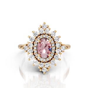 Morganite Engagement Ring 14K Solid Gold Oval Morganite Dainty Engagement Ring Birthstone Ring Promise Ring Anniversary & Wedding Ring