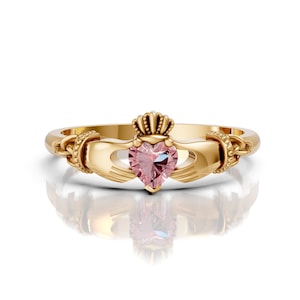 Morganite Claddagh Wedding Ring Celtic Knot Unique Heart Shape Proposal Ring Claddagh Art Deco Engagement Love Ring Irish Crown Ring Women