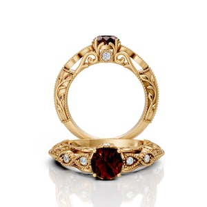 6mm Round Garnet Engagement Ring 14K Solid Gold Garnet Halo Engagement Ring Natural Red Garnet Promise Ring Anniversary & Wedding Ring