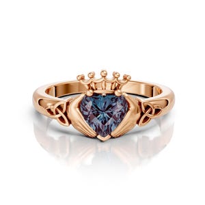 Alexandrite Claddagh Wedding Ring Celtic Knot Unique Heart Shape Proposal Ring Claddagh Art Deco Engagement Irish Crown Ring For Women