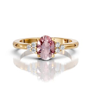 Morganite Engagement Ring 14K Solid Gold Oval Morganite Dainty Engagement Ring Birthstone Ring Promise Ring Anniversary & Wedding Ring