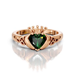 Emerald Claddagh Wedding Ring Celtic Knot Unique Heart Shape Proposal Ring Claddagh Art Deco Engagement Love Ring Irish Crown Ring For Women