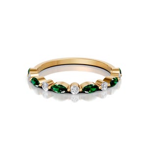 Emerald Eternity Wedding Band 14K Gold Unique Stackable Half Eternity Ring Anniversary Gift Promise Bridal Silver Emerald Gemstone Ring