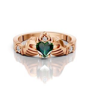 Emerald Claddagh Wedding Ring Unique Heart Shape Proposal Ring Claddagh Art Deco Engagement Love Ring Irish Crown Anniversary Ring For Women