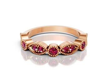 Sierlijke Ruby Eternity-bandring voor vrouwen Robijngouden minimalistische ring juli Birthstone liefdesverlovingsring Robijn rechte trouwring voor haar
