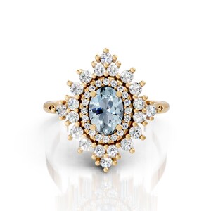 Aquamarine Engagement Ring 14K Solid Gold Oval Aquamarine Ring March Birthstone Promise Bridal Ring Anniversary & Wedding Ring Dainty Ring