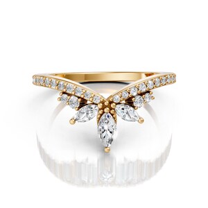 Anello nuziale curvo in moissanite in oro 14K, anello di fidanzamento curvo Marquise, anello impilabile curvo minimalista per lei, anello contorno, anello promessa