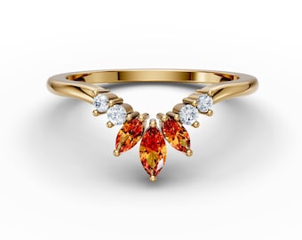 14K Złoty Cytryn Zakrzywiony Obrączka Ślubna Marquise Citrine Zakrzywiony Pierścionek Zaręczynowy Minimalistyczny Cytryn Konturowy Obrączka Stacking Kamień Listopadowy