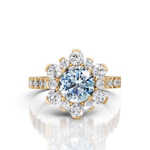 7mm Round Aquamarine Engagement Ring 14K Solid Gold Flower Engagement Ring March Birthstone Promise Ring Anniversary & Wedding Ring For Her