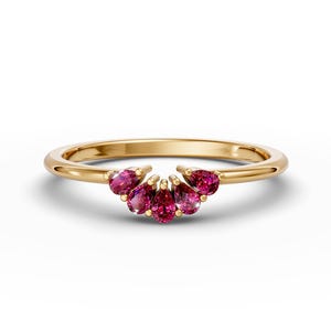 Curved Engagement Ring 14K Gold Ruby Curved Wedding Band Minimalist Curved Stacking Bridal Ring For Her Contour Ring Ruby July Birthstone