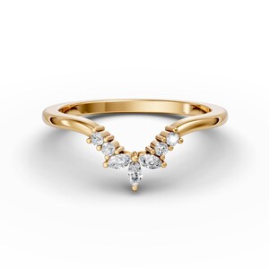 Anello nuziale curvo in moissanite, anello di fidanzamento curvo marquise in oro 14 carati, anello minimalista curvo impilabile per lei, anello contorno, anello promessa