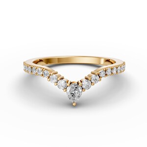 Curved Wedding Ring 14K Gold Pear Moissanite Curved Engagement Ring Minimalist Curved Stackable Ring For Her Contour Ring Promise Ring