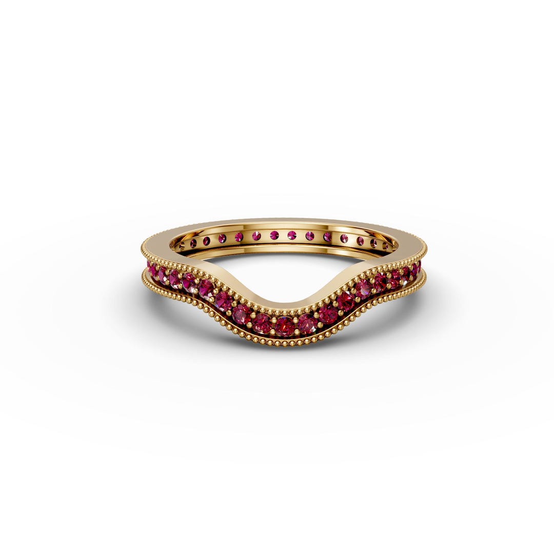 Curved Engagement Ring 14K Gold Ruby Curved Wedding Band Minimalist ...