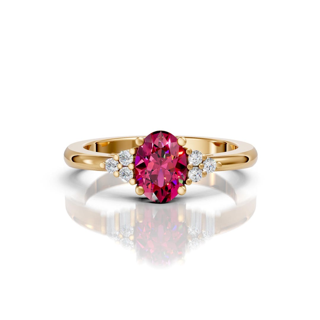 Ruby Engagement Ring 14K Solid Gold Oval Ruby Dainty Engagement Ring ...
