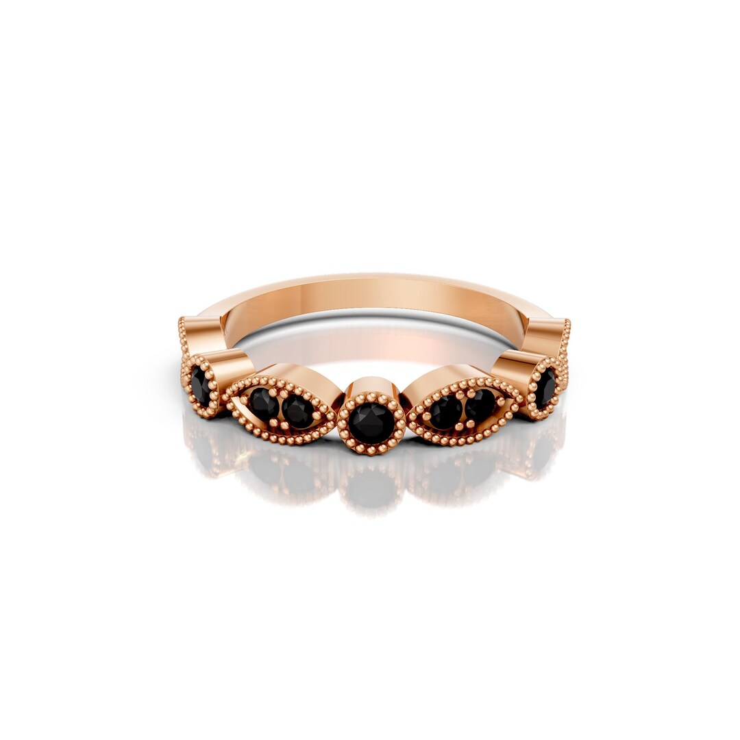 Dainty Black Spinel Eternity Band Ring 14K Solid Eternity Wedding Band ...