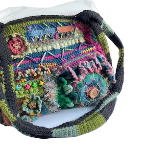Sac bohème bandoulière patchwork de crochet freeform création unique