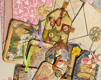 8 loose cards + envelopes handmade vintage journaling supply, ephemeral junk journal mail happy Mother's Day