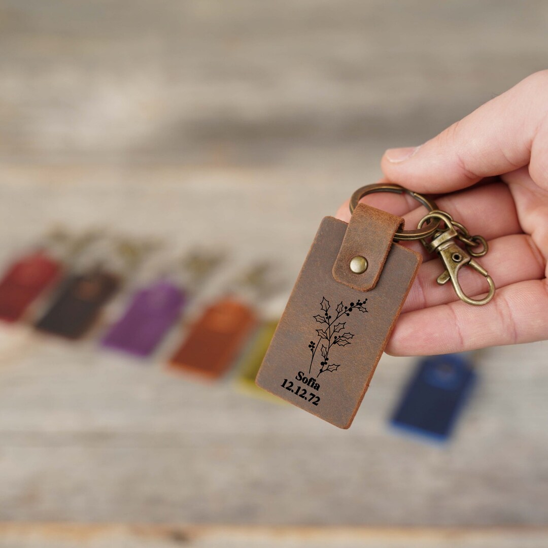 Personalized Birth Flower Keychain With Custom Name, Dainty Keyring for ...