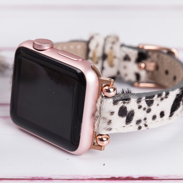 Cowhide Watch Band, Modern Apple Watch Band, Animal Print Watch Band, Women's Watch Band, Leather Watch Band, Slim Watch Band, Handmade Gift