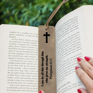 Personalized Leather Bookmark, Engraved Bible Verses or Faith Quotes, Perfect Gift for Book Lovers, Religious Keepsake, Birth Flower Design