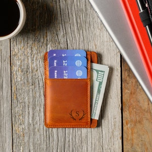 Regalo para él, billetera de cuero con tarjetero, billetera delgada, billetera minimalista para hombre, funda de cuero para tarjetas, regalo hecho a mano para padrinos de boda
